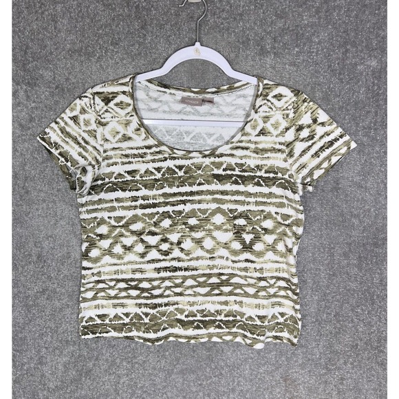 Chicos Short Sleeve Tribal Geometric Striped Top Womens Size‎ 1 US Size 8 Cotton - Picture 1 of 9